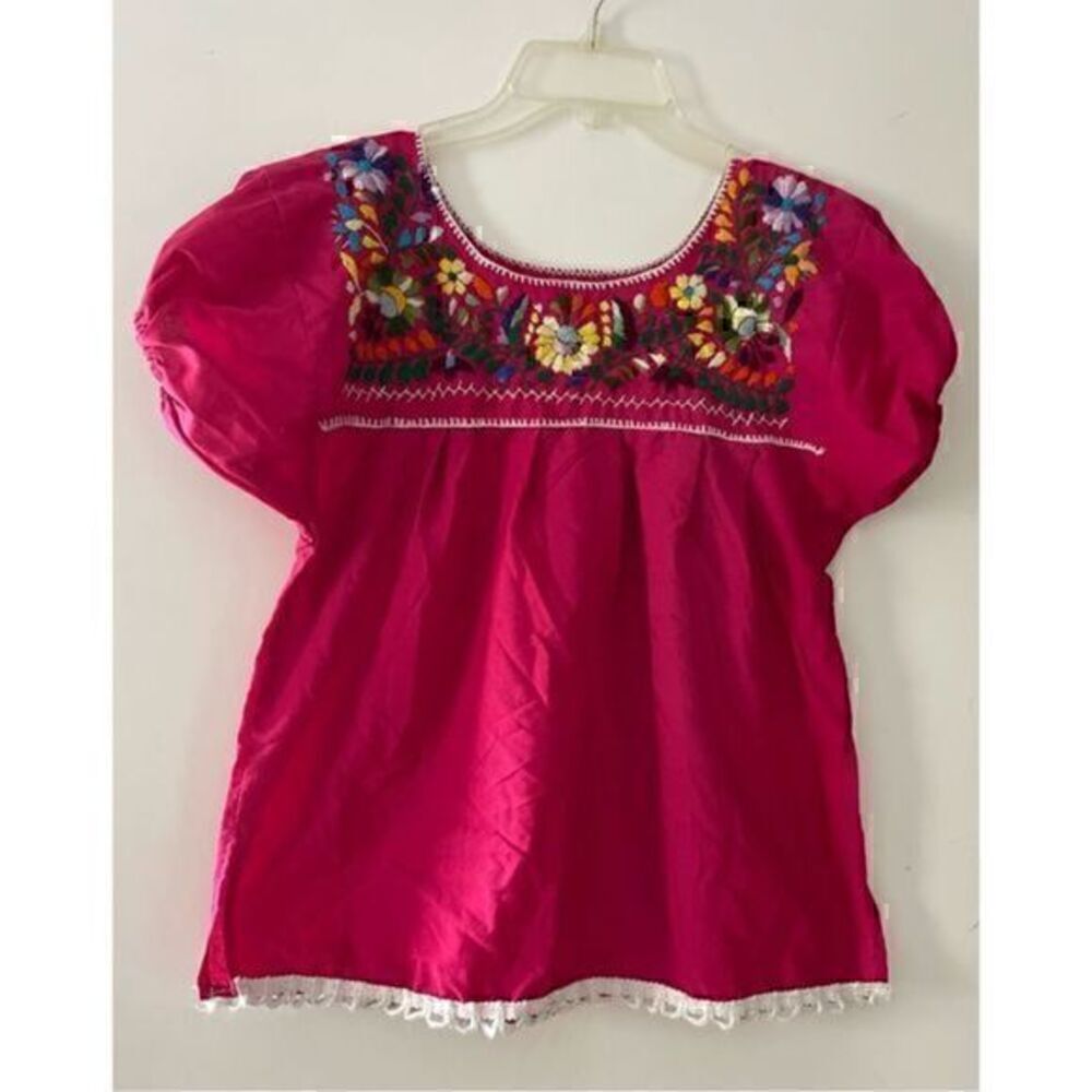 Authentic Embroidered Pink Mexican Style Blouse Size Small